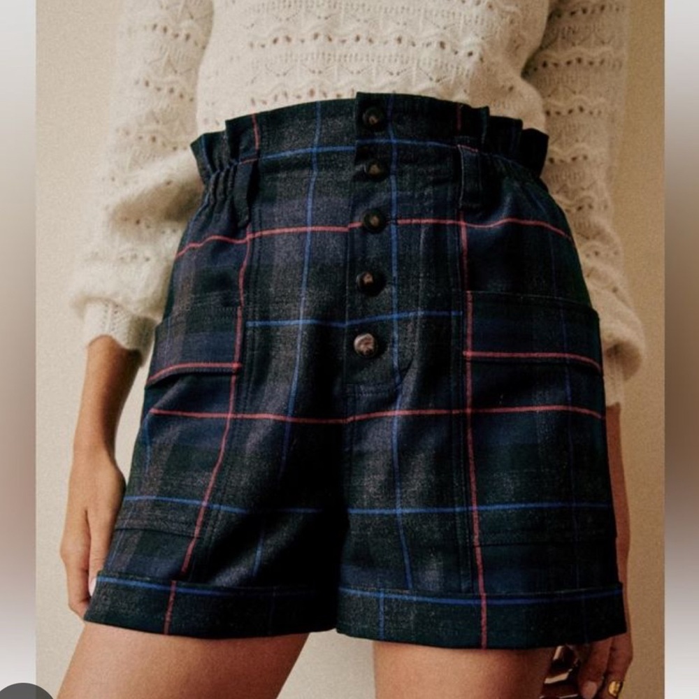 Sezane Gray and Red Plaid Shorts NWOT never worn